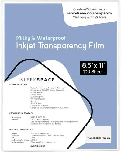 Vista 8 de Película transparente lechosa de Sleek Space para impresoras de inyección de tinta, impresión de pantalla 100% impermeable, anti-rizado