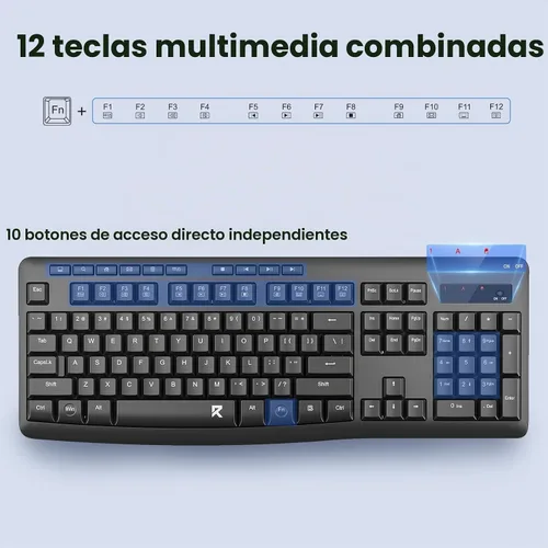 Vista 4 de Redragon Combo de teclado y mouse inalámbricos, teclado ergonómico de computadora de tamaño completo de 2.4 G con mouse inalámbrico ajustable DPI