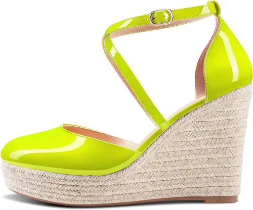 Vista 2 de Aachcol Zapatos de vestir de tacón alto con punta redonda para mujer, con correa de tobillo y tacón alto grueso, patente de boda, 4 pulgadas