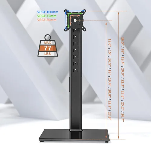 Vista 6 de Soporte de monitor individual independiente de 27-43 pulgadas, brazo de monitor de pantalla curva, soporte de monitor con base de vidrio templado