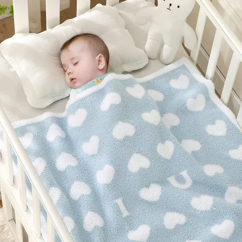 Vista 2 de BOBOYOYO Mantas de felpa para bebés recién nacidos, niñas y niños, con corazón, suaves, mullidas, cálidas, manta envolvente de recepción 30 x 30