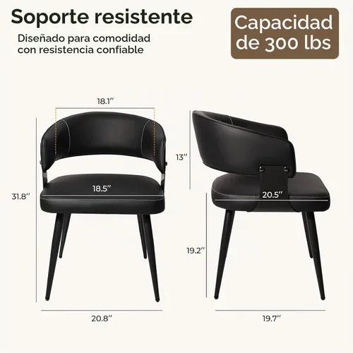 Vista 2 de Juego de 2 sillas de comedor, modernas sillas de cocina de piel