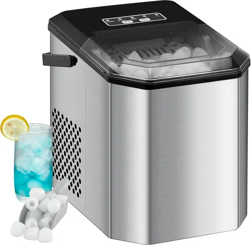 Vista 6 de Garvee Máquina de hielo para encimera, 26 libras en 24 horas, 9 cubos listos en 6 minutos con cuchara de hielo y cesta, máquina de hielo portátil