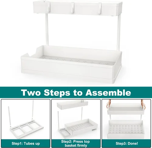 Vista 6 de IRONBOX Organizador para debajo del fregadero, paquete de 2 organizadores de baño extraíbles en forma de L, estante deslizante para almacenamiento