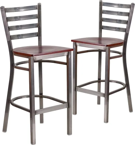 Vista 15 de Flash Furniture HERCULES Series - Taburete de bar de metal con revestimiento transparente para restaurante, asiento de madera de cerezo Asiento