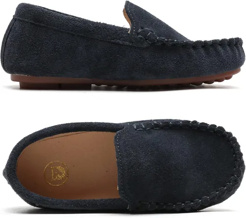 Vista 4 de DADAWEN Mocasines de piel de ante suave para niños y niñas pequeños, zapatos de vestir planos para barco, para boda, iglesia, zapatos Oxford