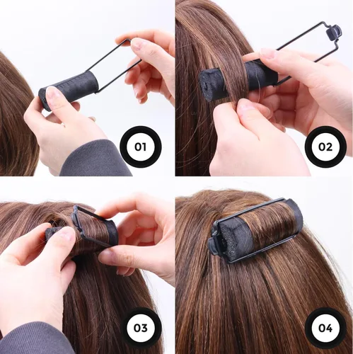 Vista 6 de DONNA Rodillos de espuma de satén sedoso de 1.25 pulgadas (D) 6 piezas XL rizadores y clips sin calor para peluquería negro