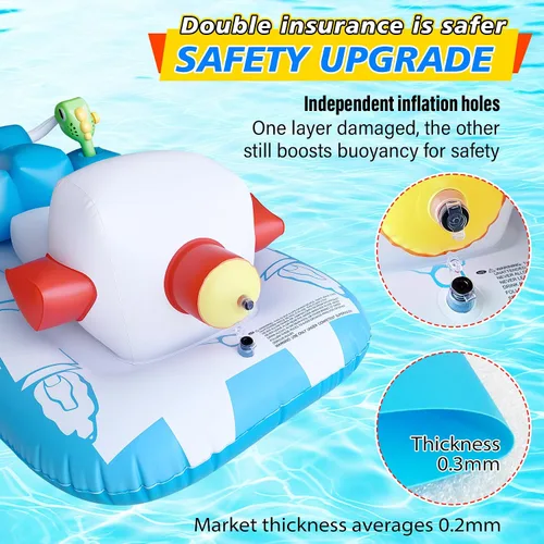 Vista 2 de Flotadores de piscina con forma de moto acuática para niños pequeños con pistola de agua y pistola de burbujas, barco inflable para niños de 6 a 12