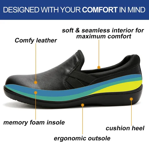 Vista 4 de UZB Mocasines ortopédicos para mujer, zapatos cómodos y casuales de vestir con espuma viscoelástica