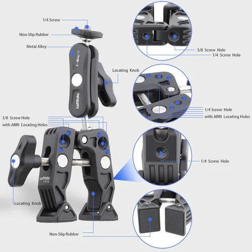 Vista 2 de Bicicleta Bicicleta Motocicleta Cámara Monitor Selfie Extensión Soporte para GoPro Hero 12 11 10 DJI Action 4 3 Insta360 X3, Abrazadera Universal