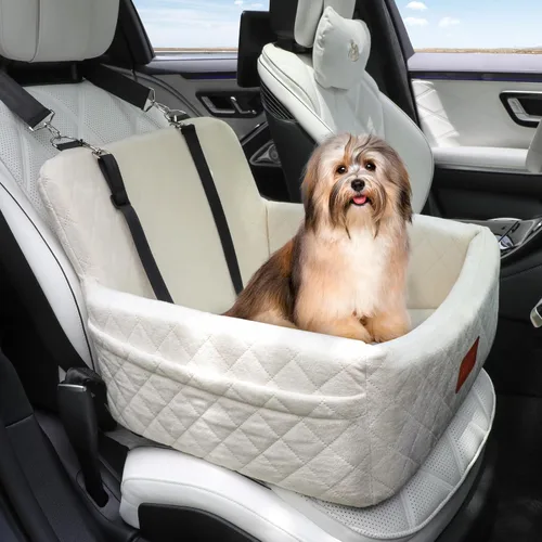 Vista 2 de WOOAIDAGG Asiento de coche para perros de menos de 30 libras, relleno cómodo de tela con espuma viscoelástica, cama de viaje para mascotas lavable