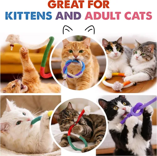 Vista 8 de Jozy Cuerda masticable para gatos, 4 piezas de juguete masticable para gatos con hierba gatera natural recargable, juguetes interactivos