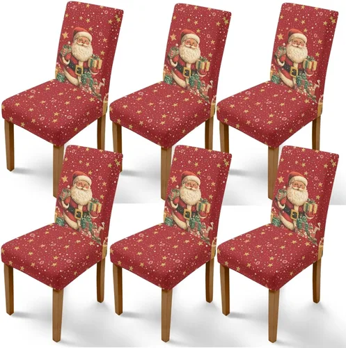 Vista 36 de Rnyleeg Juego de 1 fundas navideñas para sillas de comedor, color azul oscuro, fundas protectoras extraíbles y lavables para sillas de cocina