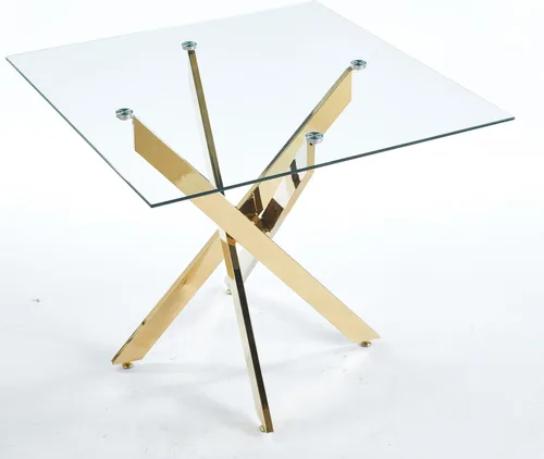 Vista 4 de Mesa de comedor cuadrada de 36 pulgadas para 2, 3, 4 personas, mesa de comedor moderna con patas de metal cromado dorado en forma de X, mesa