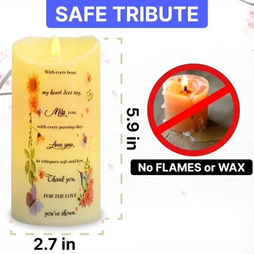 Vista 2 de Skywin Velas conmemorativas sin llama para difuntos (Miss You), 5.9 x 2.7 pulgadas, velas LED conmemorativas para la pérdida de seres queridos