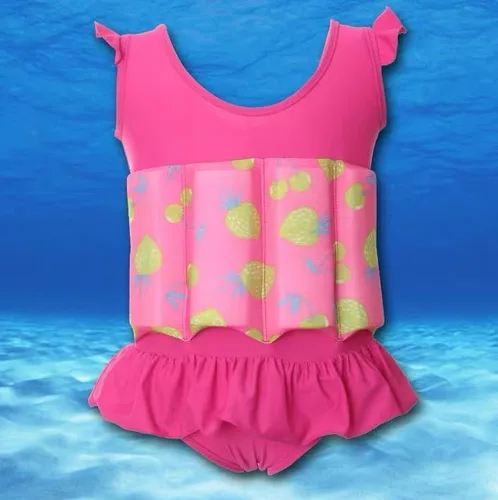 Vista 5 de Traje de baño flotante para niñas pequeñas con volantes con nudo de lazo para niños, traje de baño de una pieza con protección contra erupciones