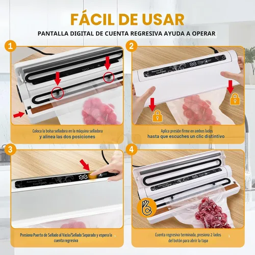 Vista 2 de Máquina selladora al vacío para alimentos, succión fuerte de 75 KPA, modos húmedo/seco, 20 bolsas de sellado al vacío para alimentos, temporizador