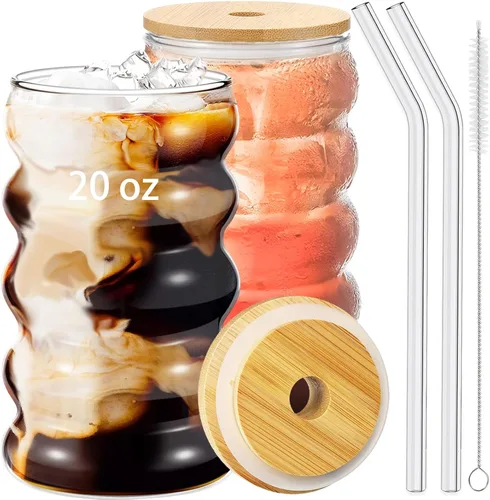 Vista 10 de Ework4U Juego de 2 Piezas de Vasos de 20oz con Popotes, Lindas Tazas de Café Helado, Vasos de Café Helado, Jarrones Gruesos para Beber para Batido