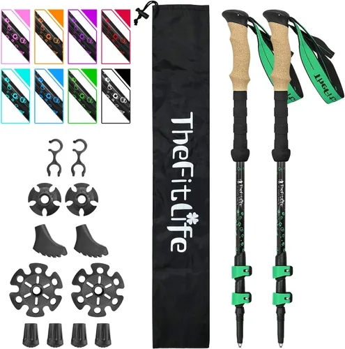 Vista 14 de Bastones de senderismo de fibra de carbono TheFitLife – Bastón de senderismo plegable y telescópico con mango de corcho natural y empuñaduras EVA