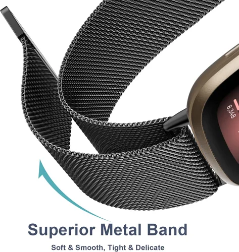 Vista 3 de Bandas de metal compatibles con Fitbit Versa 3/Versa 4/Fitbit Sense/Sense 2 para mujeres y hombres, correa de malla de acero inoxidable transpirable