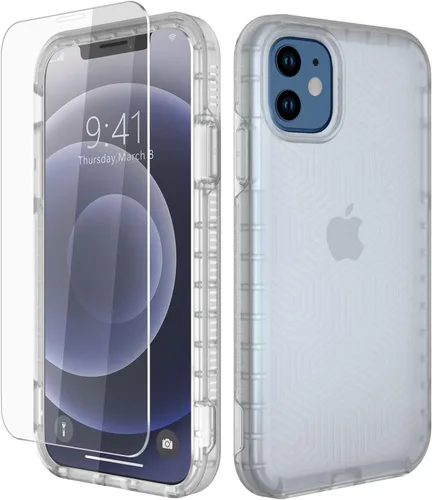 Vista 9 de Diverbox - Funda para iPhone 12 a prueba de golpes y caídas, protector de pantalla de vidrio templado, funda protectora de alta resistencia