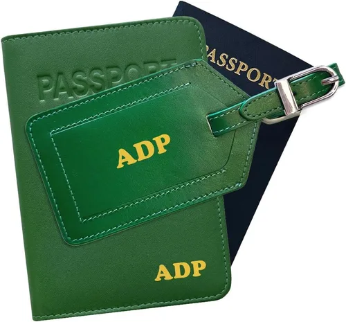 Vista 16 de Soporte personalizado de cuero con monograma RFID para pasaporte y etiqueta de equipaje, montura antigua, Juego de funda para pasaporte y etiqueta