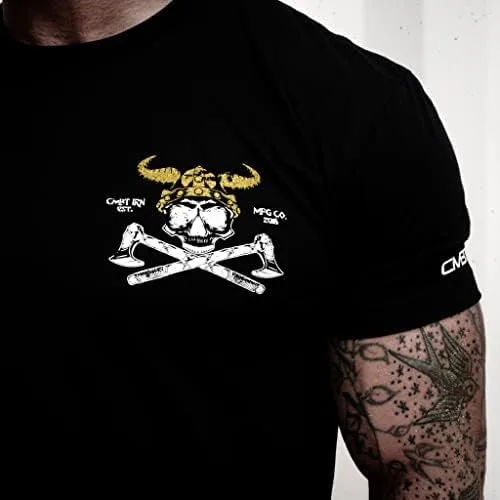 Vista 5 de Combat Iron Fear Not Death, Viking Warrior - Camiseta gráfica de manga corta para hombre, unisex de ajuste atlético (negro, L), Negro