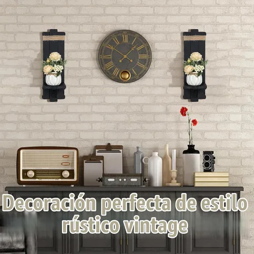 Vista 2 de Candelabros para decoración de pared de granja, 2 candelabros rústicos góticos hechos a mano de madera para montaje en pared para dormitorio, sala