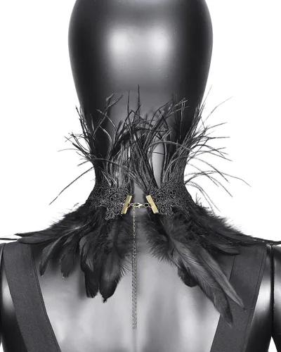 Vista 3 de Collar gótico de plumas negras gargantilla de plumas victorianas para mujer, collar de plumas para Halloween, collar de cosplay