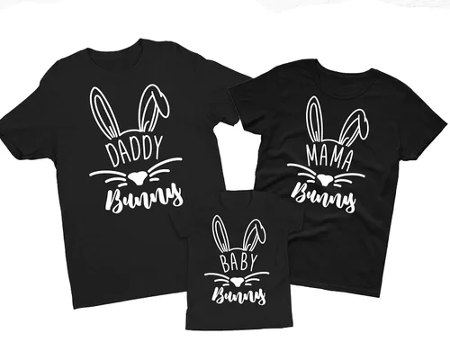 Vista 5 de Family Matching Bunny Rabbit Shirts, Customized Easter T-Shirts For Mama, Dada, Kids, Baby, Pastel Easter Eggs Print Graphic Tee, Children Casual