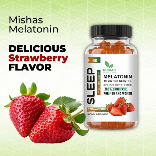 Vista 7 de Mishas Nutraceuticals - Gomitas de melatonina para adultos, suplemento de melatonina de 10 mg, 60 gomitas con sabor a fresa, proporciona hasta 30