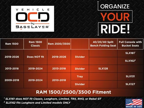 Vista 6 de Vehicle OCD™ (Dispositivo de consola organizador) para Dodge RAM 1500 (ÚNICAMENTE para asiento delantero dividido 40/20/40). Organizador de consola