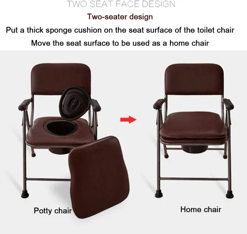Vista 3 de Cómoda silla de inodoro de baño, sofá multifuncional para personas mayores, con cubo, cubierta, reposabrazos, respaldo para limpiar, plegable