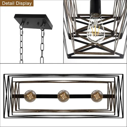 Vista 7 de Sigaitwei Lámpara de comedor de granja de 21 pulgadas, iluminación de isla de cocina de 3 luces, lámpara industrial para comedor, sobre mesa