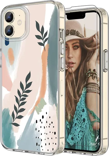 Vista 9 de Funda para iPhone 12 para mujer, [con protector de pantalla] ajuste delgado, diseño floral bohemio, lindo iPhone 12 Pro, patrón que nunca se