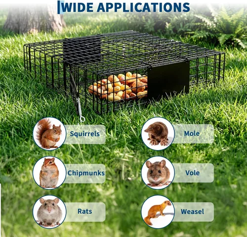 Vista 6 de 24" Squirrel Traps 4 Packs Square Small Live Animal Trap Cage Easy Hunting & Release with Carrying Handle Sensitive Trigger for Chipmunks Field