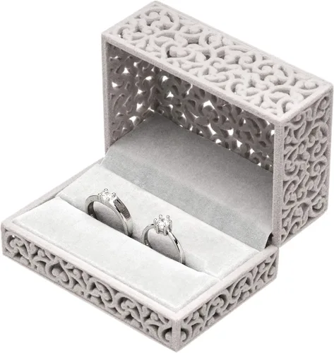 Vista 8 de Caja hueca de terciopelo para anillos, caja de joyería de terciopelo para parejas, caja de soporte de doble anillo, regalo de compromiso