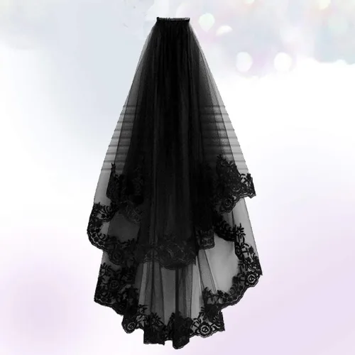 Vista 4 de NUOBESTY Velo de novia negro con peine velo de catedral nupcial velo de boda peine para el cabello de Halloween decorativo para novias y mujeres