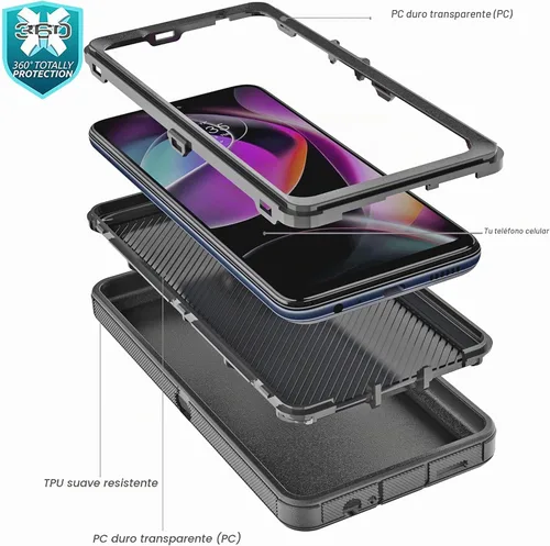 Vista 5 de YmhxcY Funda para Moto G 5G 2022 (sin protector de pantalla) con funda duradera de 3 capas a prueba de caídas, a prueba de golpes, funda de goma