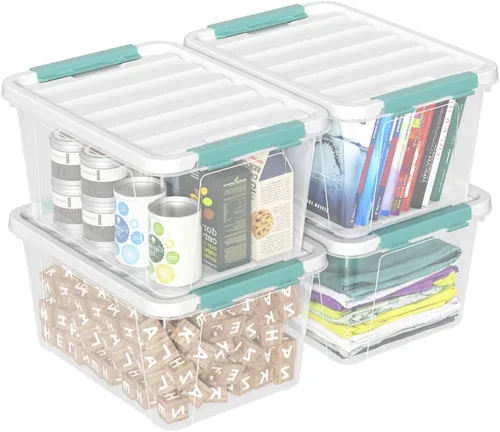 Vista 11 de Caja de almacenamiento transparente pequeña de 3.5 cuartos de galón con asa, pequeños contenedores de plástico con tapas, 6 paquetes