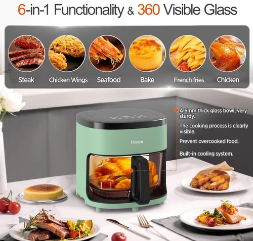 Vista 2 de Vexon Freidora de aire de 4.5 cuartos de galón, cocina compacta de aire caliente de 1200 W con ventana visible, cesta antiadherente, pantalla táctil