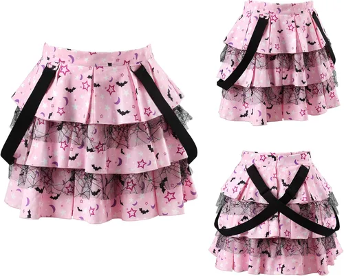 Vista 6 de Littleforbig Mameluco plisado con volantes y falda escalonada, falda de princesa gótica