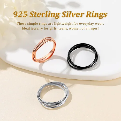 Vista 6 de Suplight Anillos entrelazados de plata de ley para mujer, anillo simple para ansiedad, anillos de polvo de estrellas lisos, anillo apilable
