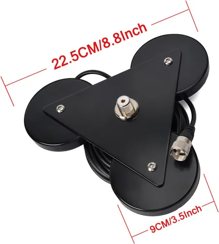 Vista 2 de SO239 - Base magnética de montaje de antena con imanes triples W/5M (16.4 pies) RG-58 Cable PL-259 Enchufe, para antena de radio de jamón móvil