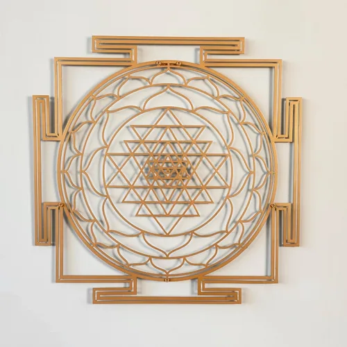 Vista 10 de Colorfull Worlds Sri Yantra - Decoración de pared de metal con geometría sagrada, decoración moderna única para sala de estar, arte de pared