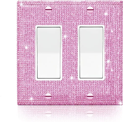 Vista 6 de 4 piezas de placa de pared rosa plateado brillante cubierta decorativa interruptor de luz cubierta de interruptor de palanca única diamantes