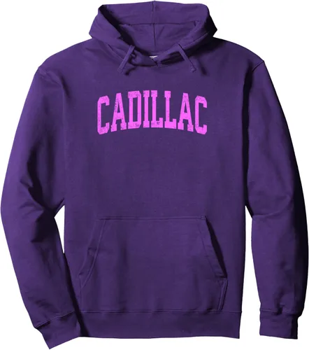 Vista 13 de Cadillac Michigan MI Vintage Athletic Sports - Sudadera con capucha de diseño rosa, Negro