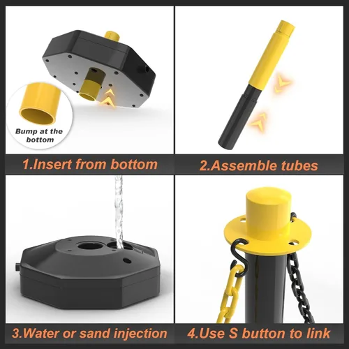 Vista 8 de 6 piezas de conos de tráfico con base rellenable de polietileno amarillo, poste de estacionamiento portátil con cadenas de 6.6 pulgadas, conos
