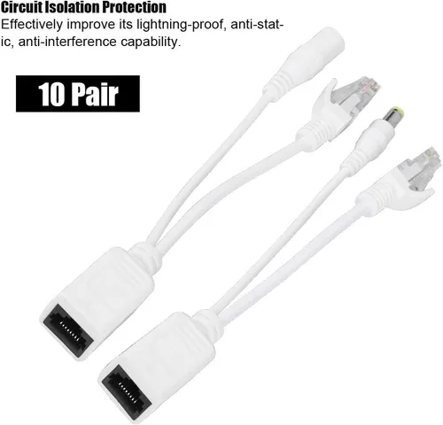 Vista 8 de 10 pares de cámaras de red Poe Rj45 cable, adaptador de alimentación a través de Ethernet inyector + divisor CC 12 V.