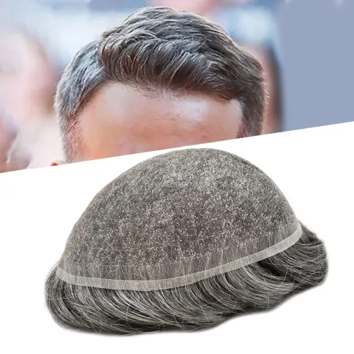 Vista 37 de Toupee para hombres Piezas de cabello humano real, encaje francés completo para hombres, pieza de cabello, nudos blanqueados, línea capilar natural